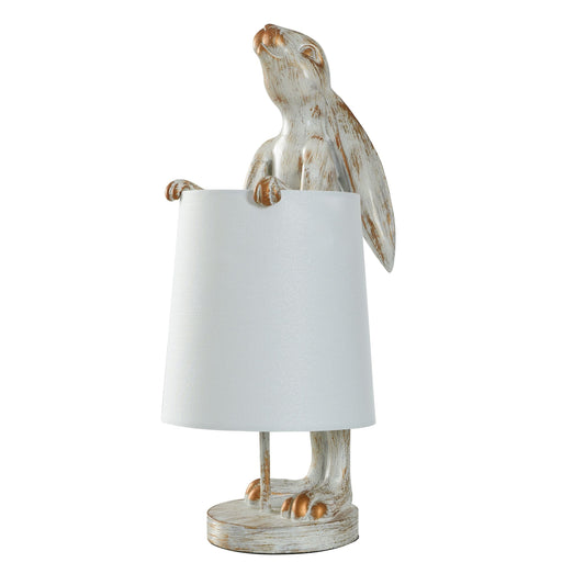 Lampe de bureau StyleCraft Malta en cuivre blanc délavé avec motif lapin