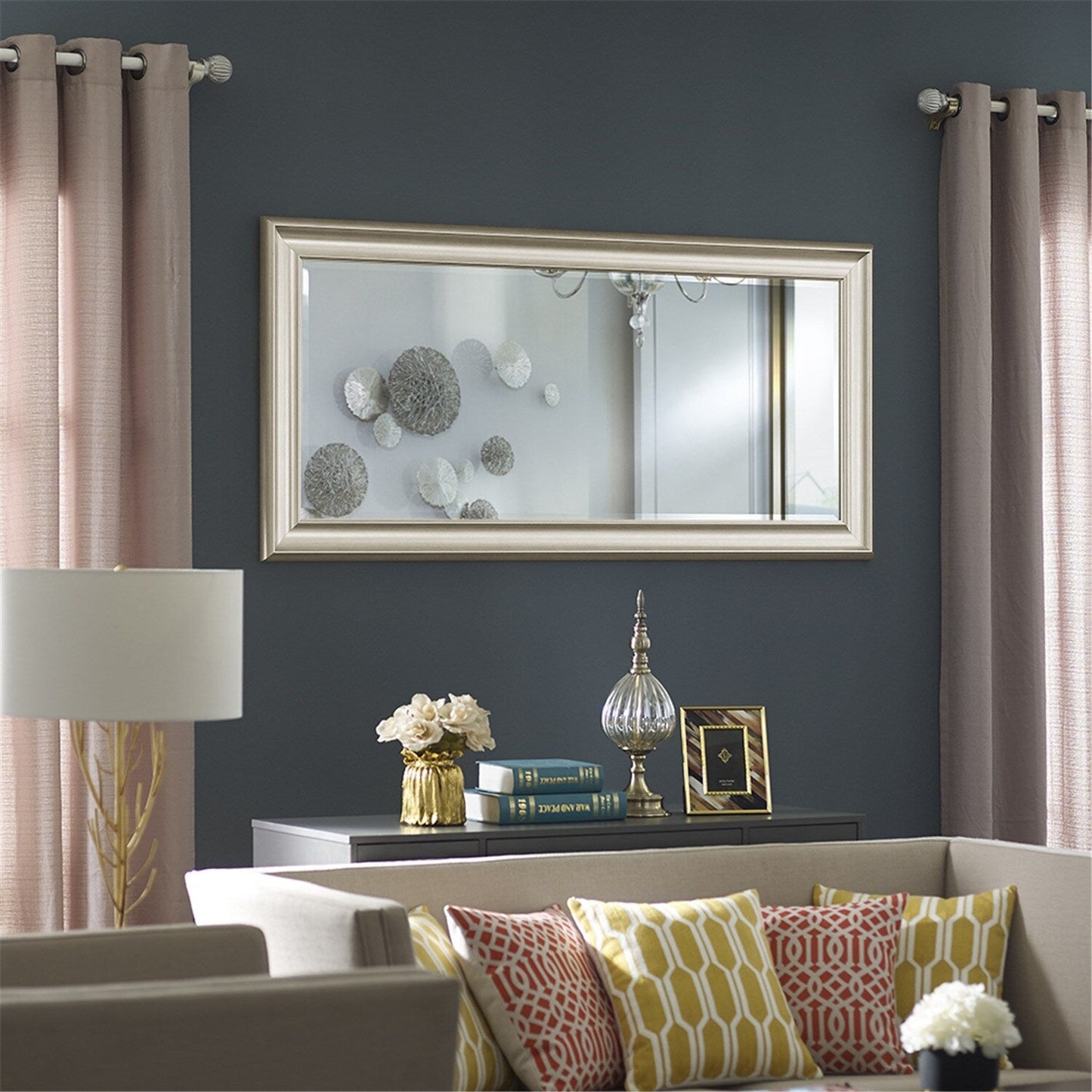 Grand miroir sur toute la surface, miroir surdimensionné, cadre en imitation bois lisse, miroir rectangulaire à suspendre au mur