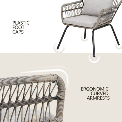 Ensemble de bistrot d'extérieur 3 pièces en osier, mobilier de jardin en rotin toutes saisons, chaises de patio avec coussins