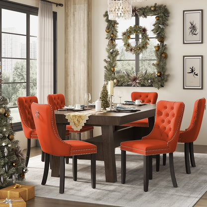 Chaise de salle à manger capitonnée en velours avec pieds en bois massif, lot de 6