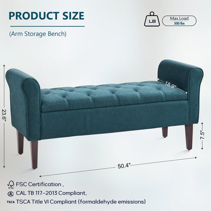 Banc de rangement rembourré, banc d'entrée avec dessus rabattable touffeté, 50,4 pouces