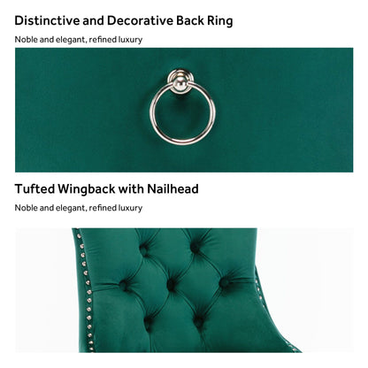 Chaise de salle à manger capitonnée en velours avec pieds en bois massif, lot de 6