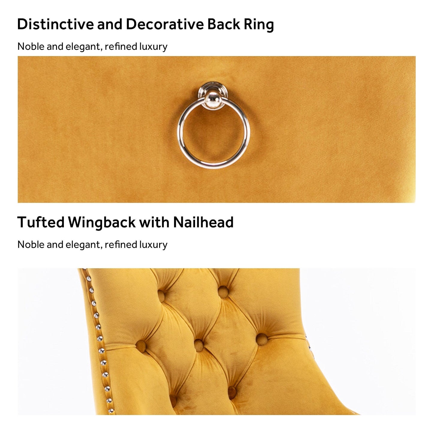 Chaise de salle à manger capitonnée en velours avec pieds en bois massif, lot de 6