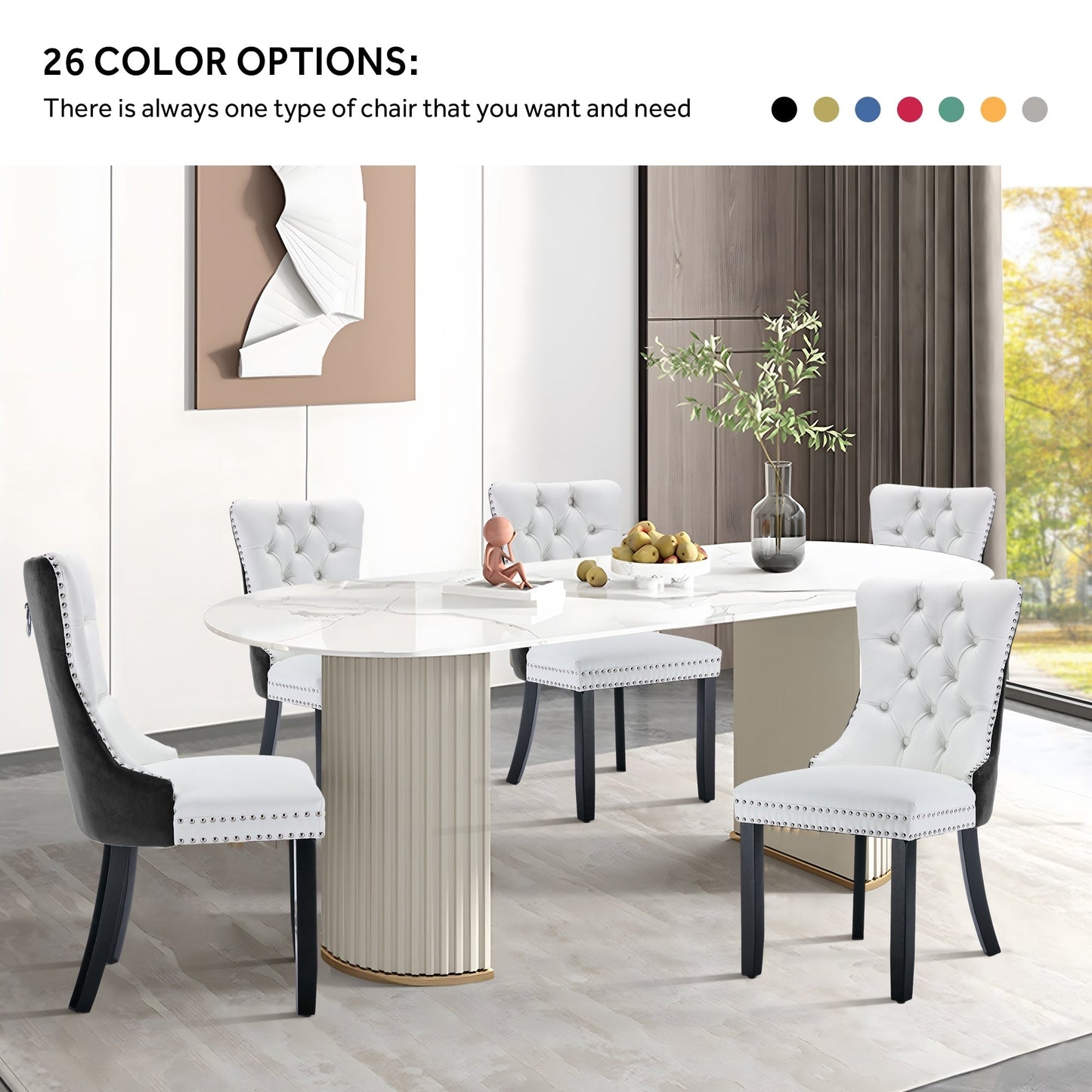 Chaise de salle à manger capitonnée en velours avec pieds en bois massif, lot de 6