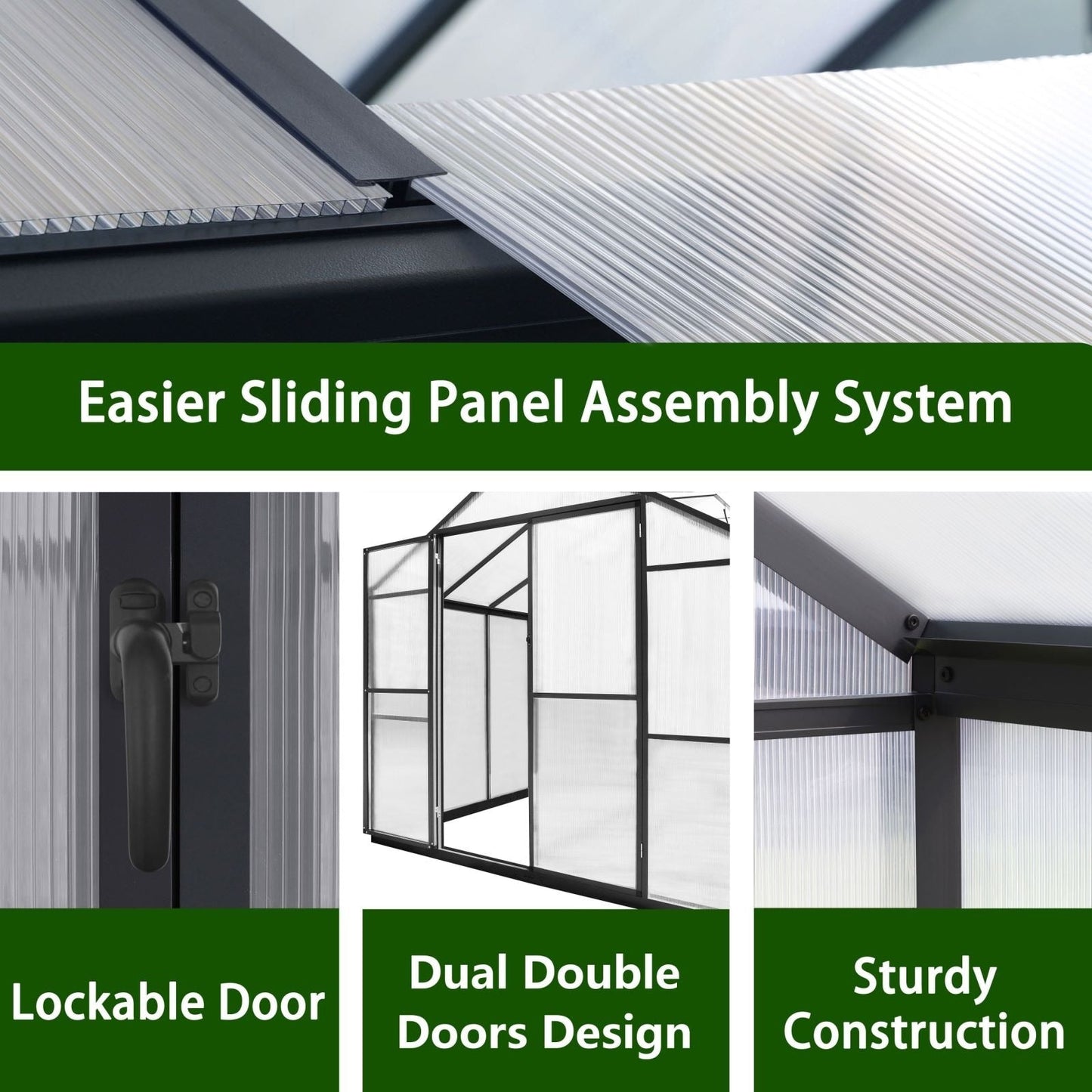 Serre de jardin en aluminium VEIKOUS avec ventilation de toit réglable et porte verrouillable, gris