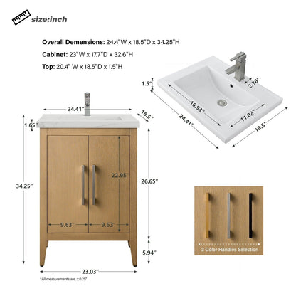 Meuble-lavabo simple Vanity Art 20, 24 ou 30 avec dessus en céramique