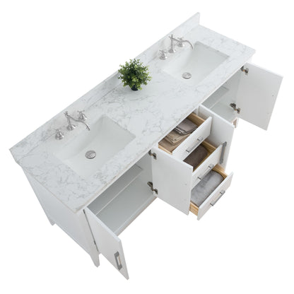 Meuble-lavabo double vasque Vanity Art 72 avec plateau en marbre reconstitué