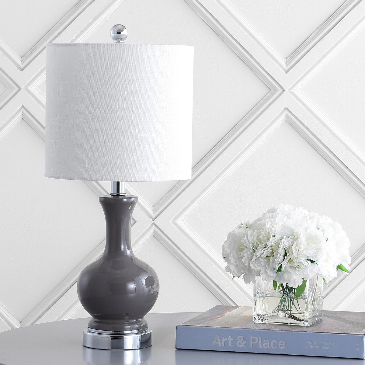 Lampe de table à LED Vermont 22 en verre/métal, blanche (lot de 2) par JONATHAN Y