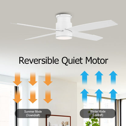 Ventilateur de plafond encastré WINGBO 44/52 pouces avec éclairage et télécommande, 4 pales réversibles