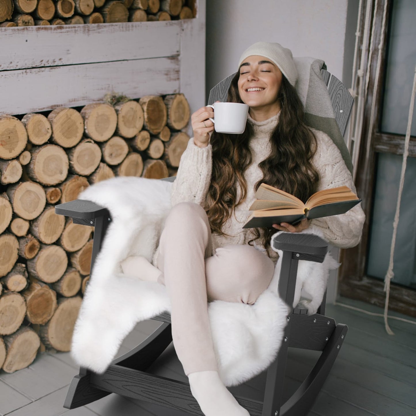 Chaise à bascule d'extérieur toutes saisons WINSOON, lot de 2