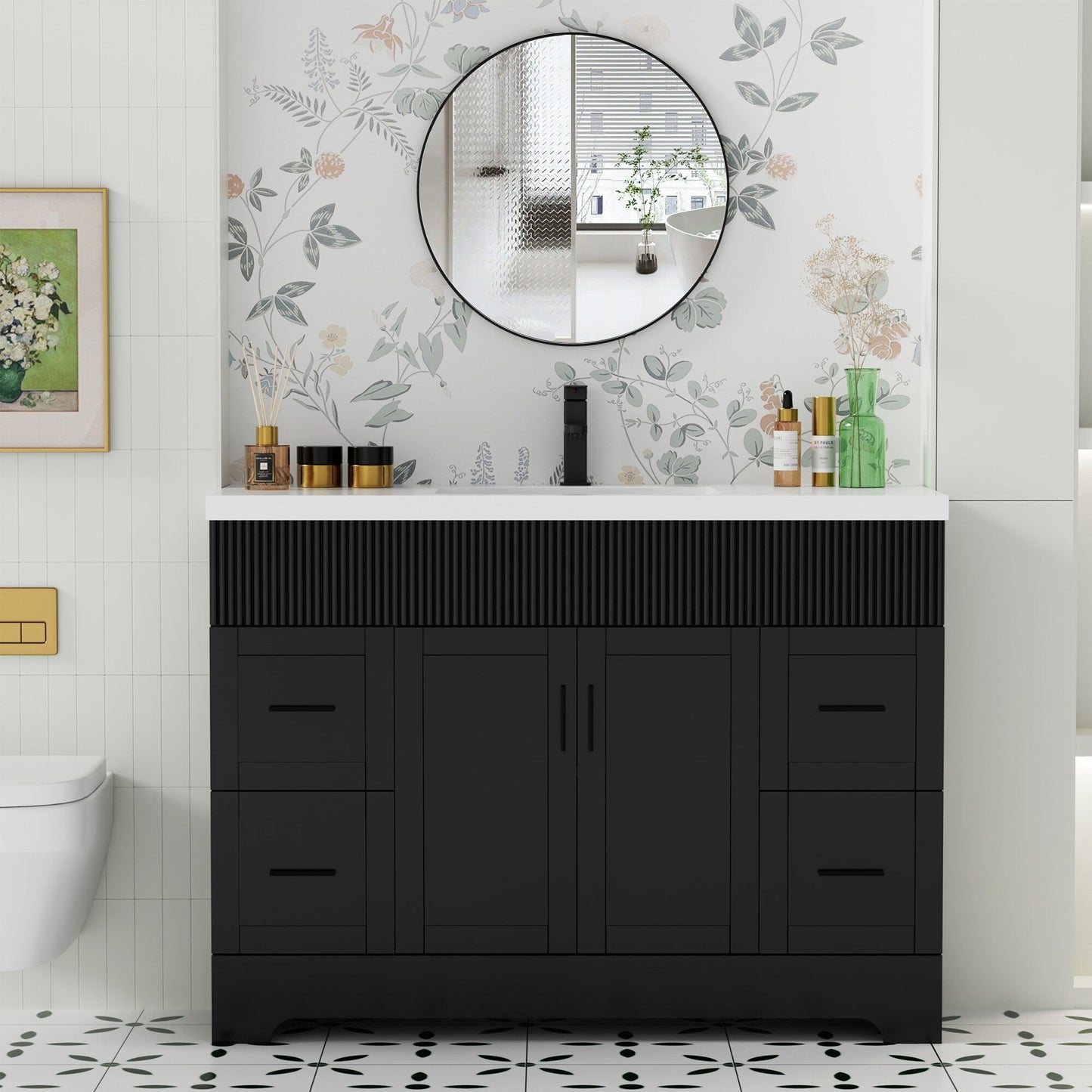 Ensemble de meuble-lavabo Wavy Line 30/36/48 avec lavabo et robinet