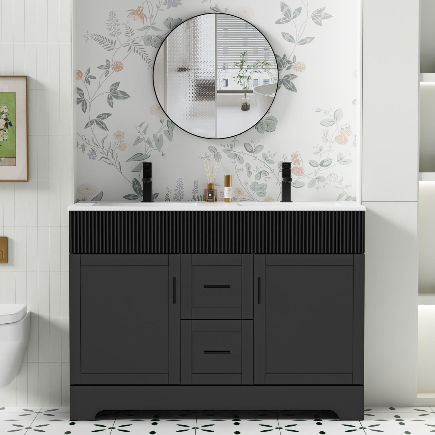 Ensemble de meuble-lavabo Wavy Line 30/36/48 avec lavabo et robinet