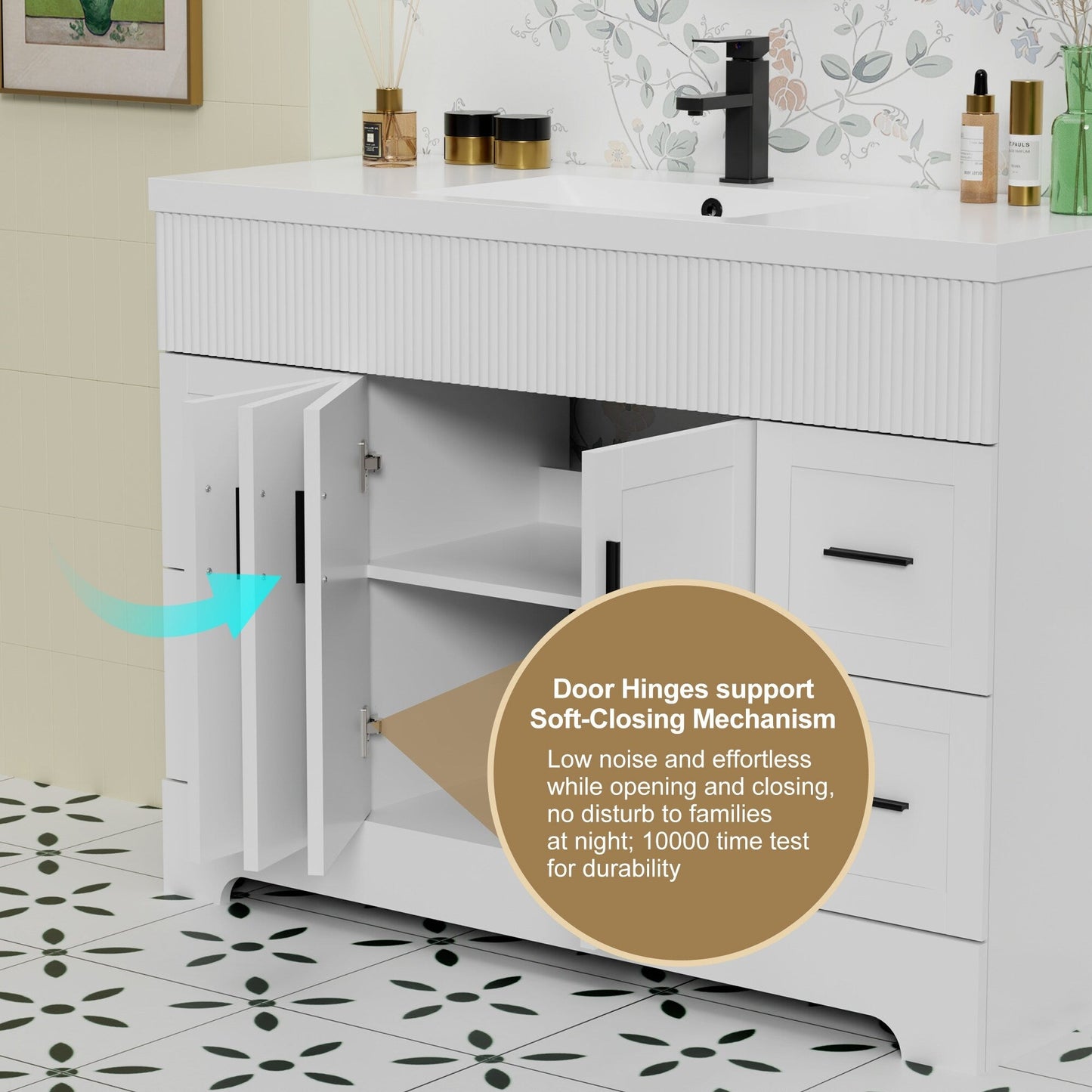 Ensemble de meuble-lavabo Wavy Line 30/36/48 avec lavabo et robinet