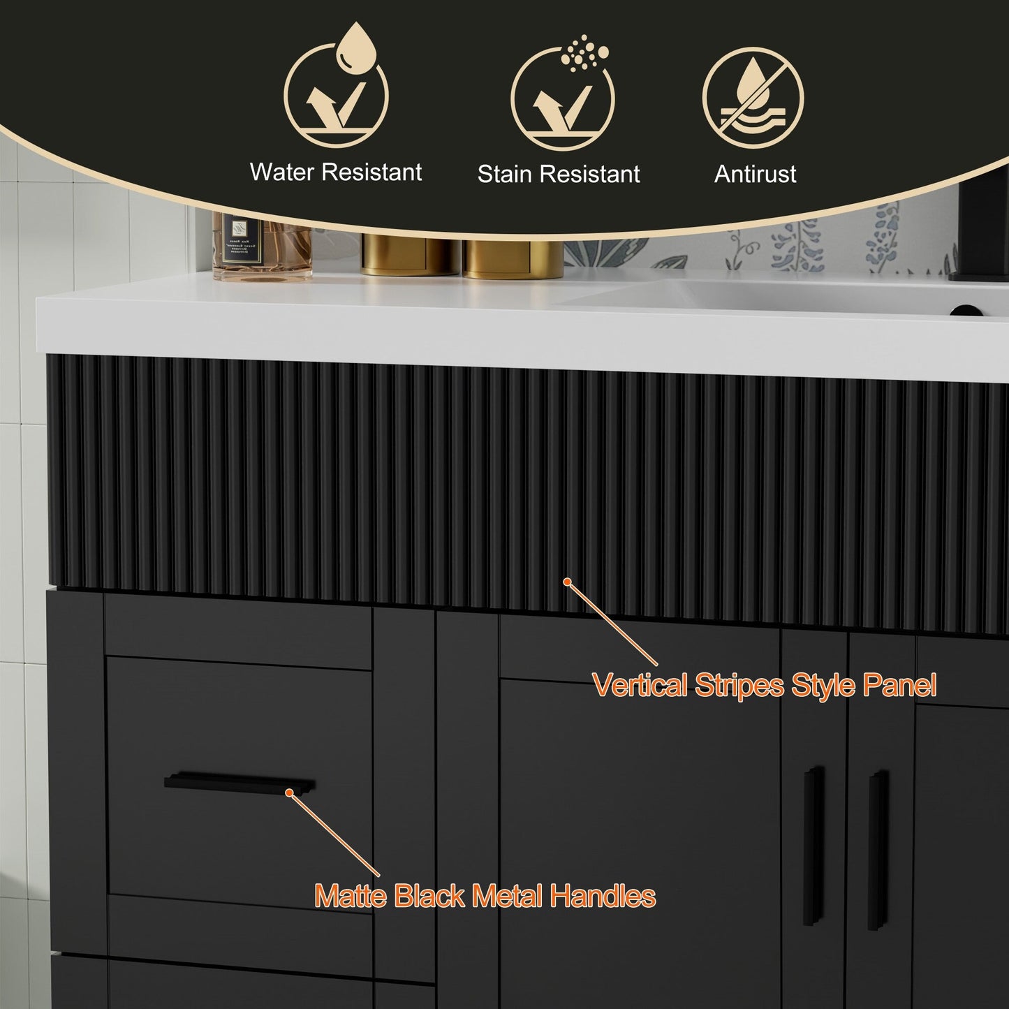 Ensemble de meuble-lavabo Wavy Line 30/36/48 avec lavabo et robinet