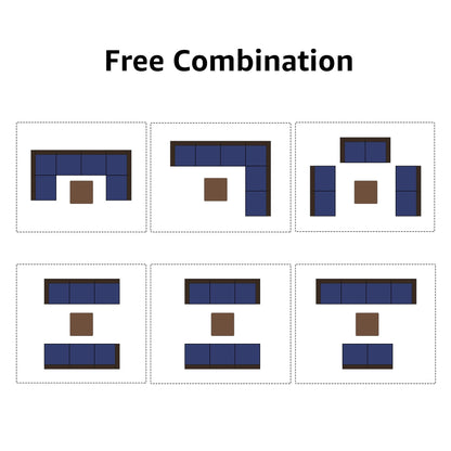Ensemble de canapés d'extérieur sectionnels rembourrés en osier et acier, 7 pièces