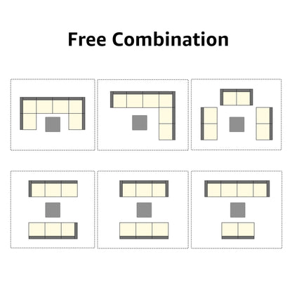 Ensemble de canapés d'extérieur sectionnels rembourrés en osier et acier, 7 pièces