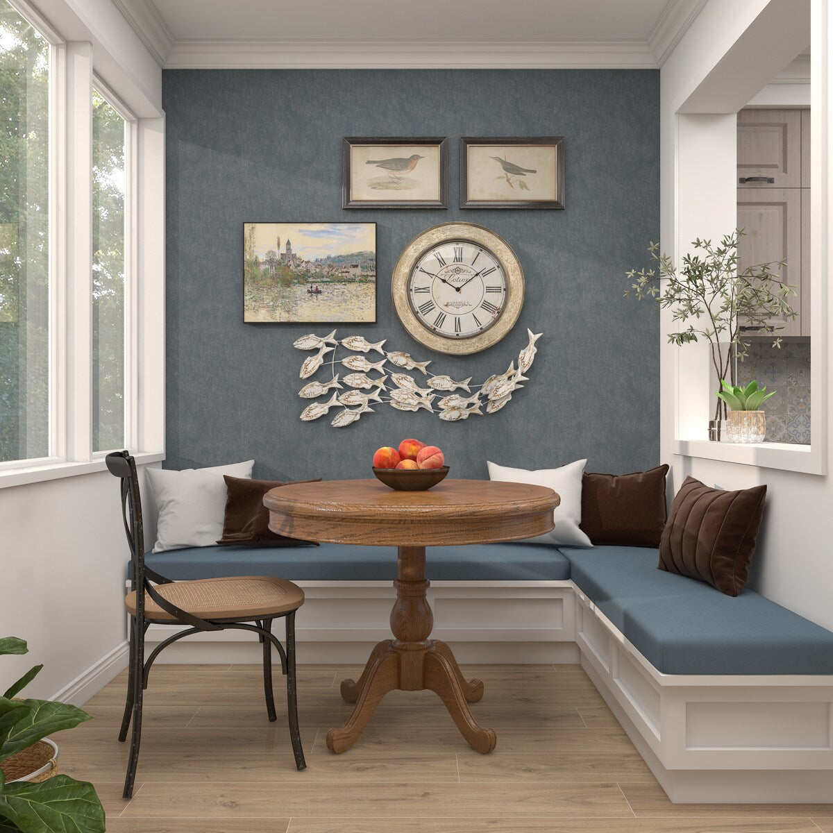 Décoration murale en bois faite main, motif poisson nageur, effet vieilli marron - Blanc - Roche River Decor